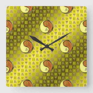 Zwillinge & Holz-Drache Quadratische Wanduhr
