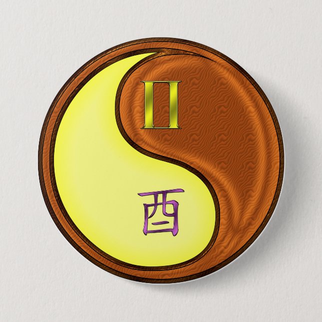Zwillinge & Holz Hahn Button (Vorderseite)