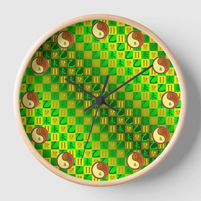 Zwillinge & Holz Ziege Uhr (Vorderseite)