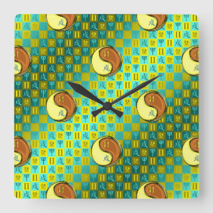 Zwillinge & Holzhund Quadratische Wanduhr