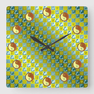 Zwillinge & Holzschlange Quadratische Wanduhr