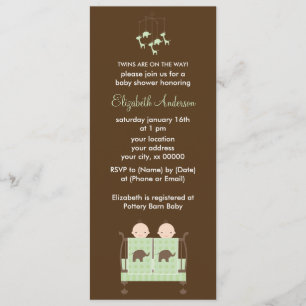 Zwillinge in der grünen Krippen-Babyparty Einladung