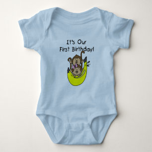 Zwillinge - Junge und Mädchen Affe 1. Geburtstag Baby Strampler