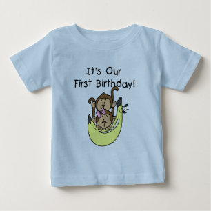 Zwillinge - Junge und Mädchen Affe 1. Geburtstag Baby T-shirt