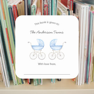 Zwillinge Jungen blaue Kinderwagen Baby Shower Quadratischer Aufkleber