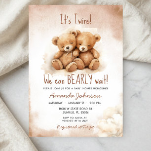 Zwillinge Jungen Braunbär Baby Shower Einladung