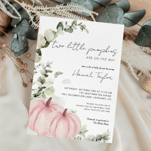 Zwillinge Kleiner Kürbis Rosa Mädchen Herbst-Baby- Einladung