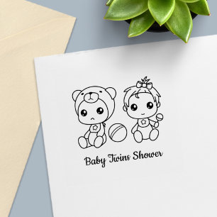 Zwillinge Mädchen Bär Baby Shower Permastempel
