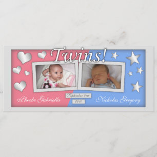 Zwillinge Mädchen u. Jungen-Geburts-Mitteilungen Ankündigung