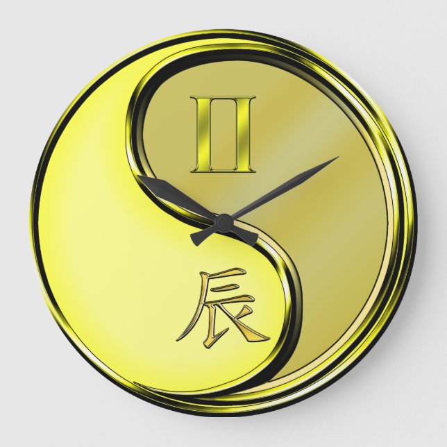 Zwillinge & Metalldrache Große Wanduhr (Vorderseite)