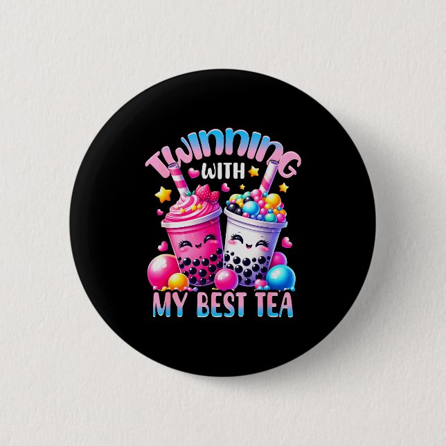 Zwillinge Mit Meinem Tee Bubble Tea Boba Ie Freund Button (Vorderseite)
