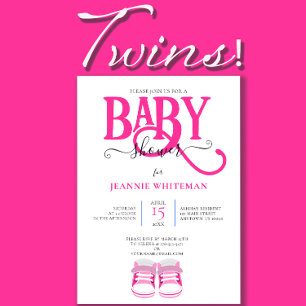 Zwillinge rosa Babyschühchen Baby Shower Einladung