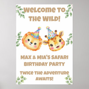 Zwillinge Safari Geburtstagsposter   Willkommen in Poster