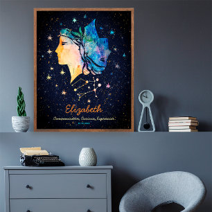 Zwillinge Sternbild Tierkreis Wasserfarbe Stern Ga Poster