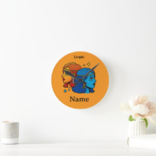 Zwillinge Sternzeichen Pop Art - Retro Himmelszwil Runde Wanduhr
