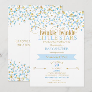 Zwillinge Twinkle Little Star Gold & Babyblau Jung Einladung