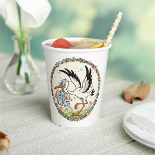 Zwillinge und Storch Vintage-Design Pappbecher