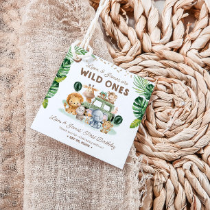 Zwillinge Wild One 1. Geburtstag Safari-Tiere Geschenkanhänger