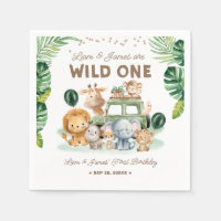 Zwillinge Wild One 1. Geburtstag Safari-Tiere