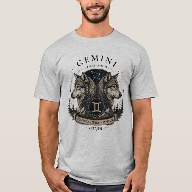 Zwillinge-Wolf-Sternzeichen Herren T-Shirt (Vorderseite)