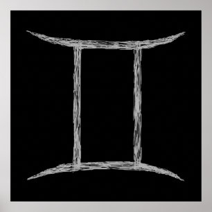 Zwillinge. Zodiac Astrologie Zeichen. Schwarz. Poster