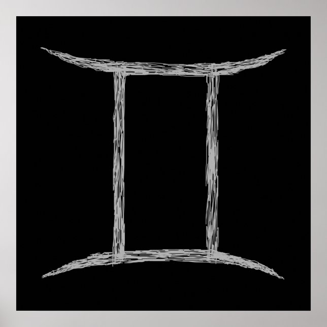 Zwillinge. Zodiac Astrologie Zeichen. Schwarz. Poster (Vorne)