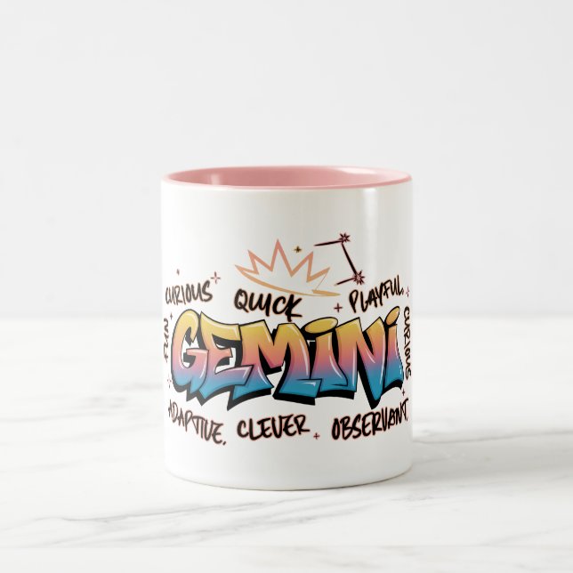 Zwillinge Zodiac Graffiti  Zweifarbige Tasse (Mittel)