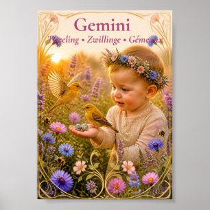 Zwillinge Zodiac Kunst   Traumhafte Astrologie Kol Poster