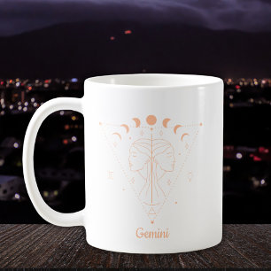 Zwillinge Zodiac Line Art Weiß Pfirsich Kaffeetasse
