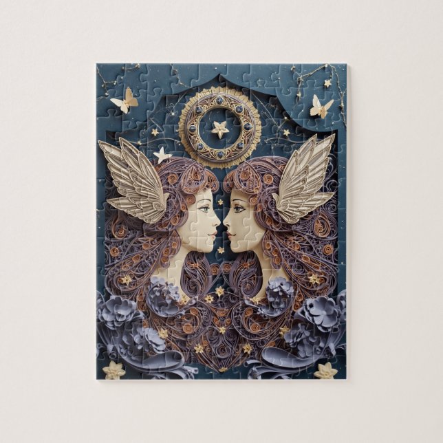 Zwillinge Zodiac Papier Quilling Puzzle (Vertikal)