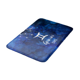 Zwillinge Zodiac Sternbild Blau Galaxie Monogramm Badematte