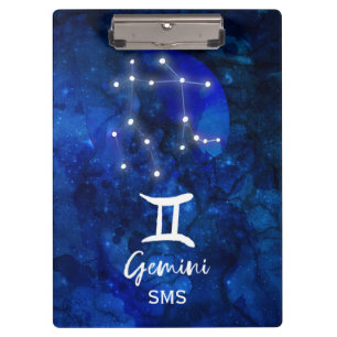 Zwillinge Zodiac Sternbild Blau Galaxie Monogramm Klemmbrett