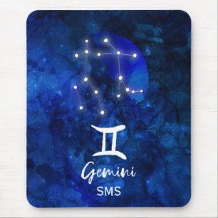 Zwillinge Zodiac Sternbild Blau Galaxie Monogramm Mousepad