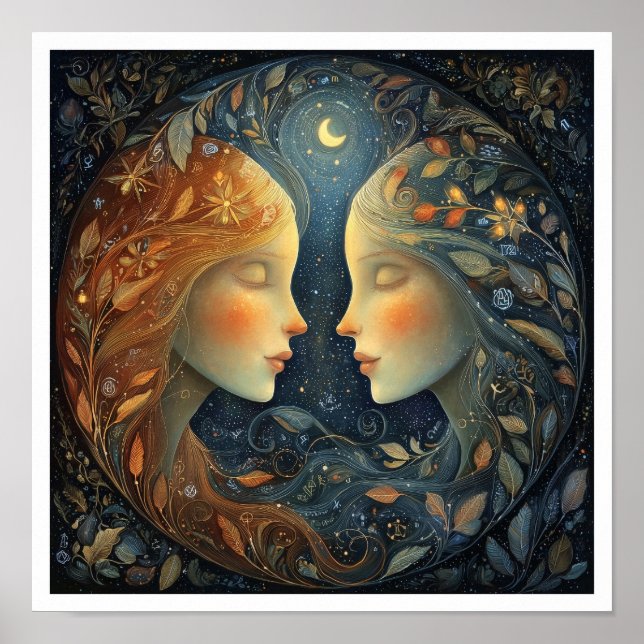 Zwillinge Zodiac Sternzeichen Astrologie Himmlisch Poster (Vorne)