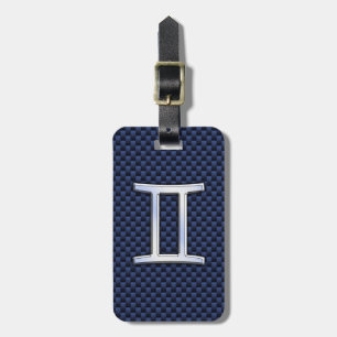 Zwillinge-Zodiac-Symbol Navyblau Carbonfaser-Stil Gepäckanhänger
