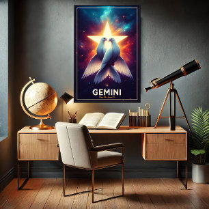 Zwillinge Zodiac Tauben in Harmonie Poster