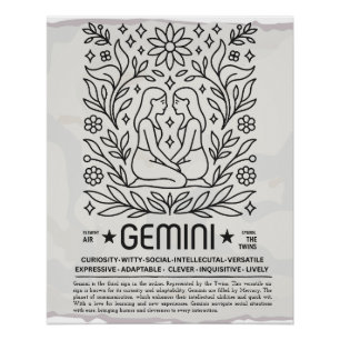 Zwillinge Zodiac Vintage Kunst Druck – Botanische