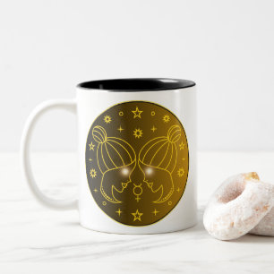 Zwillinge-Zodiak-Emblem Minimales Himmelssymbol Zweifarbige Tasse