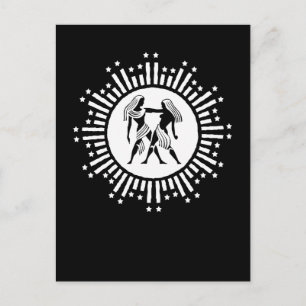 Zwillinge-Zodiaksymbol mit Sternen Schwarz und Wei Feiertagspostkarte