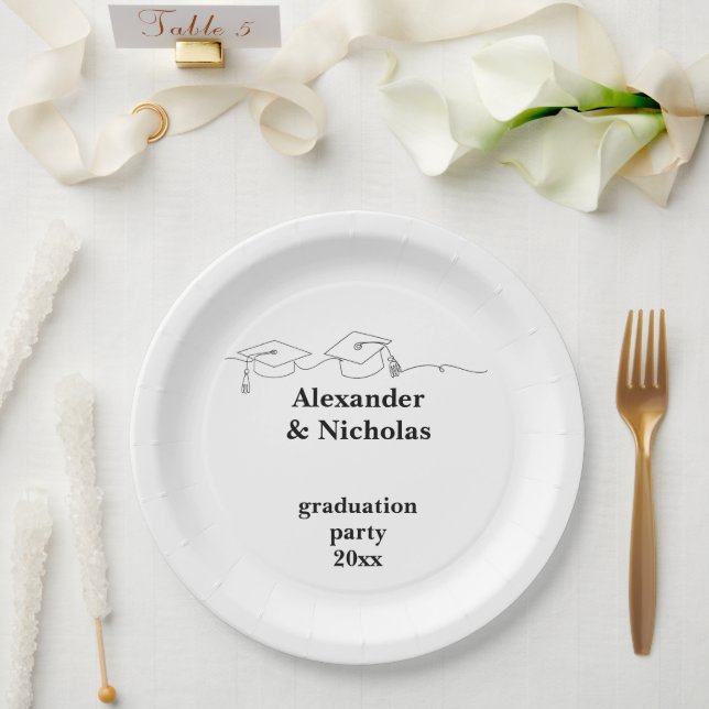 Zwillings-Abschlussfeier Einfache Kappe und Quaste Pappteller (Hochzeit)