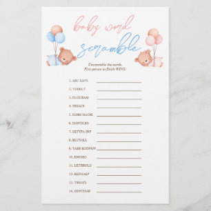 Zwillings-Baby-Scramble-Baby-Shower-Spiel für Jung Flyer