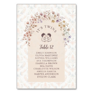 Zwillings-Baby-Shower Chic Floral LPM26 Tischnummer