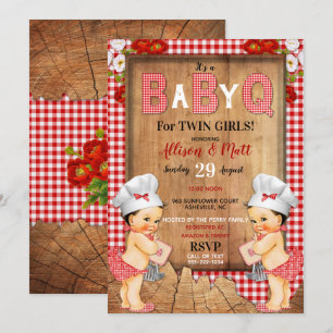 Zwillings-Babymädchen Rot kariert Holz Baby Q Barb Einladung
