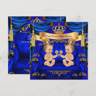 Zwillings-Babyparty Junge Prinz Blau Gold Einladung