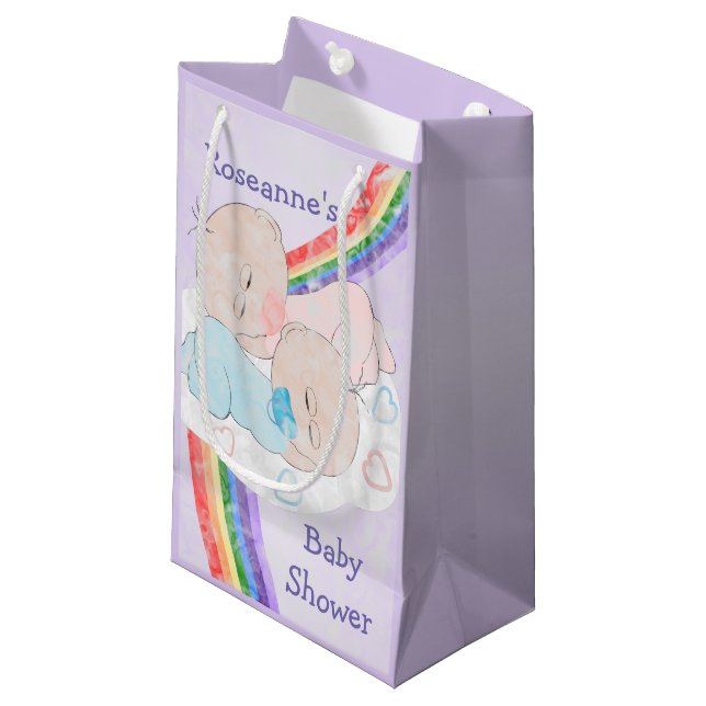 Zwillings-Babyparty Kleine Geschenktüte (Vorderseite Schrägansicht)
