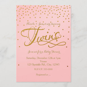 Zwillings-Babyparty Mädchen Rosa & Gold Punkt Einl Einladung