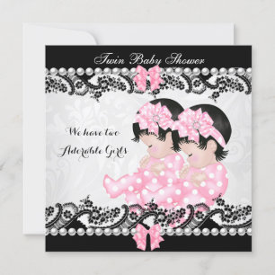 Zwillings-Babyparty Süße Mädchen Rosa Mädchen Einladung