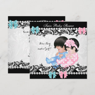 Zwillings-Babyparty Süßes Mädchen Rosa Junge Blau Einladung