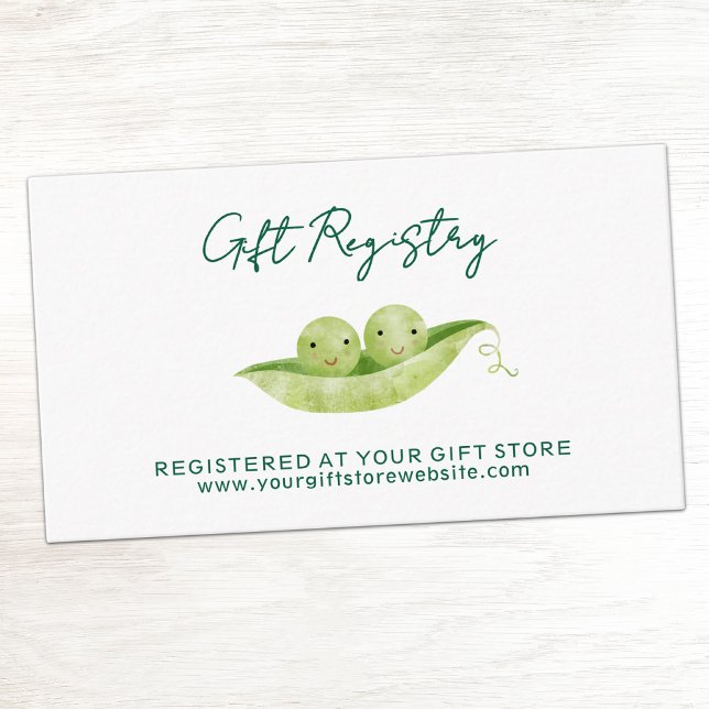 Zwillings-Babyshower-Geschenkregistry Begleitkarte (Two peas in a pod twin baby shower gift registry enclosure card)