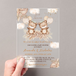 Zwillings-Bär-Boho-Neutrale Babyparty-Einladung Acryleinladungen